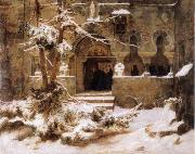 Carl Friedrich Lessing Monastery Courtyard in the Snow Spain oil painting reproduction